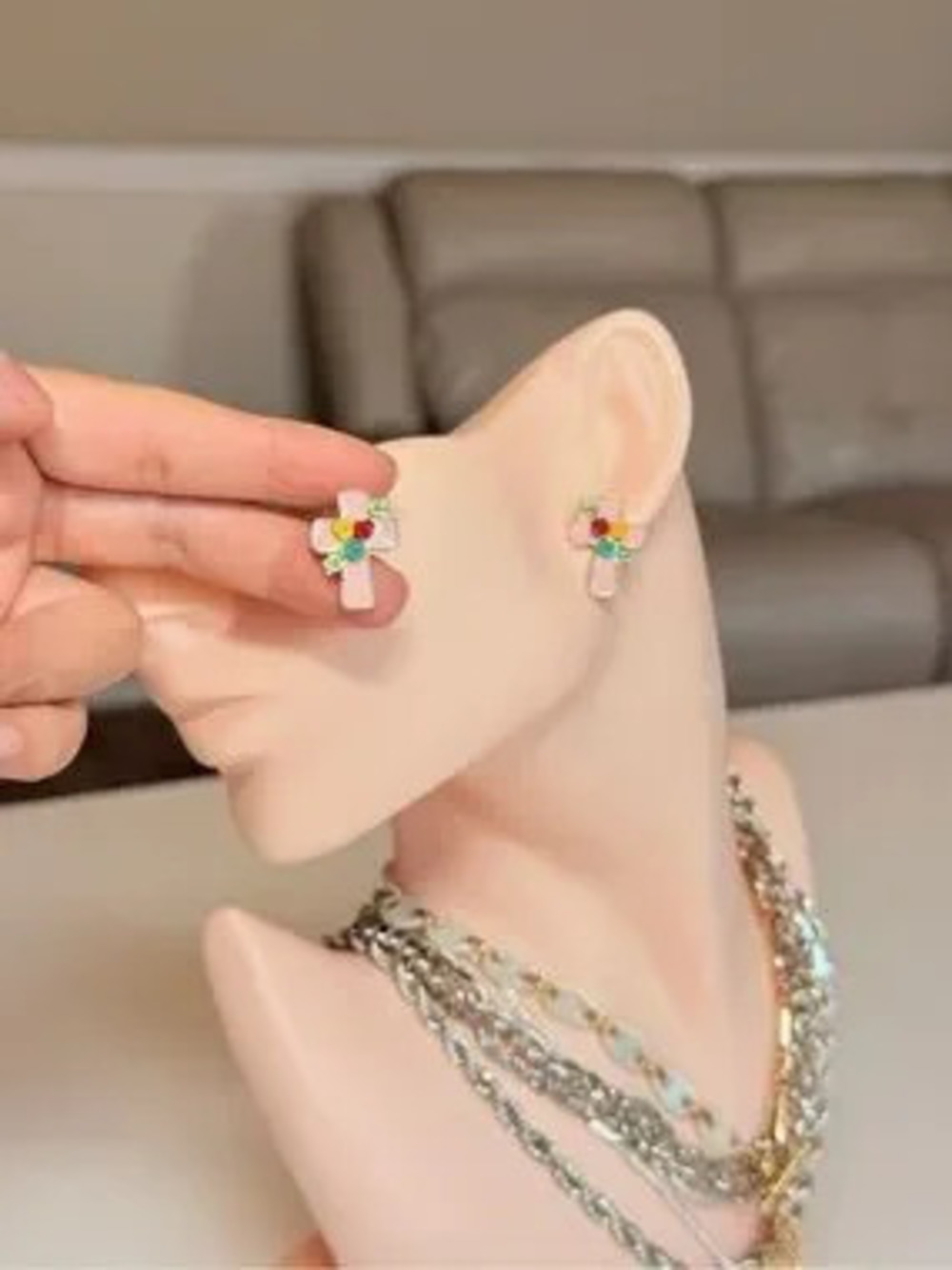 Colorful Floral Cross Stud Earrings